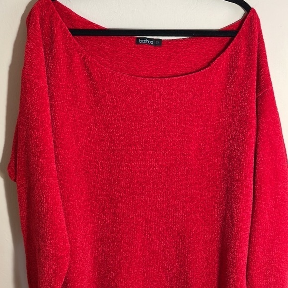 Asos curve BOOHOO Plus Chenille Slash Neck sweater Jumper Dress red 22 - Picture 4 of 7